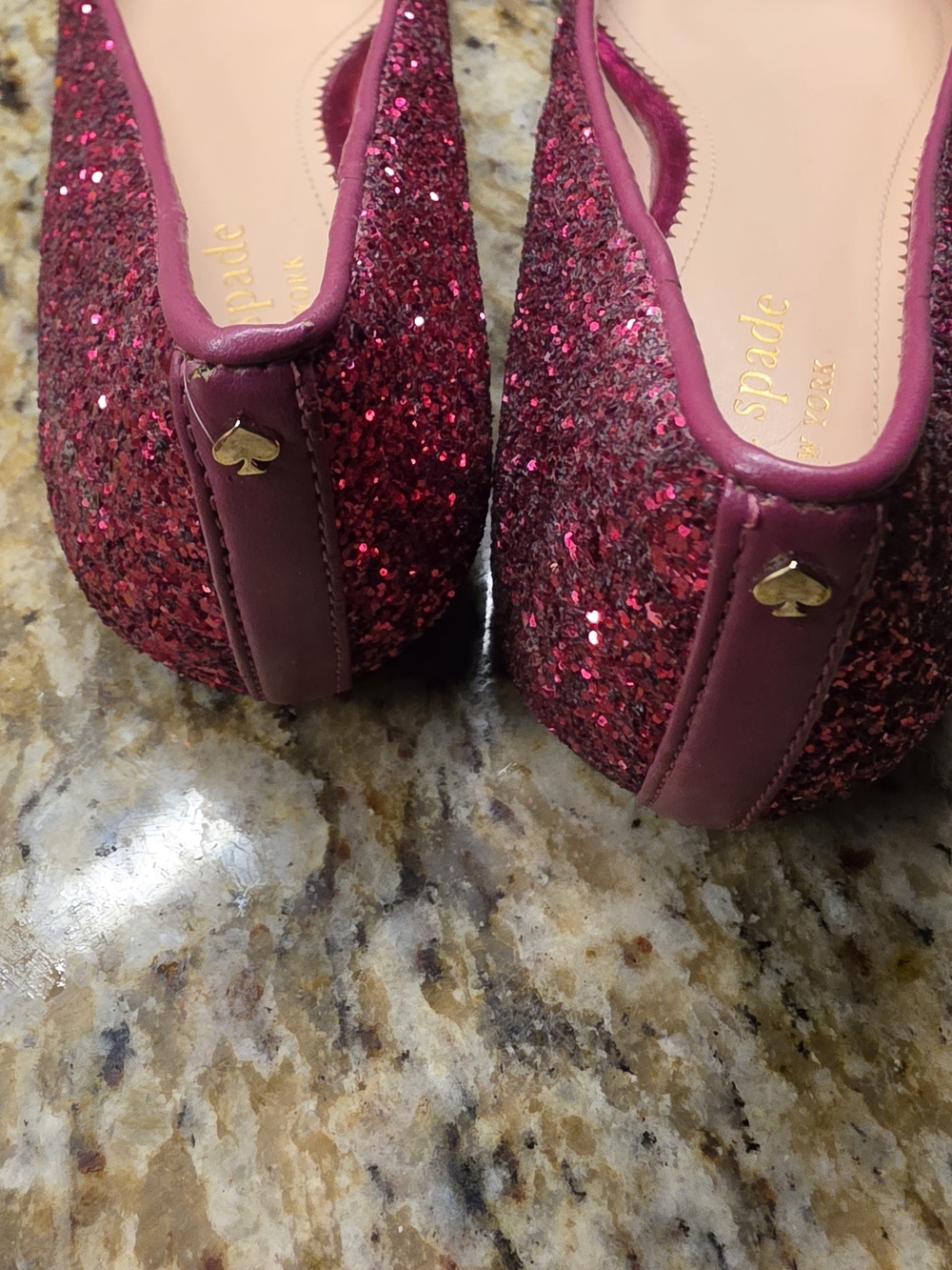 kate spade Annie POM POM Glitter Burgundy Pointed Flats - Picture 3 of 5